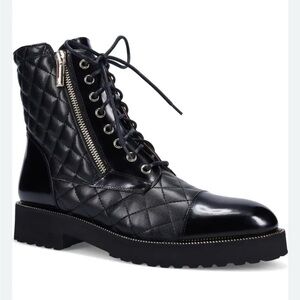NEW $645~RON WHITE~Black Leather TIFFANY Ultralight Quilted Combat Boots~8/38.5